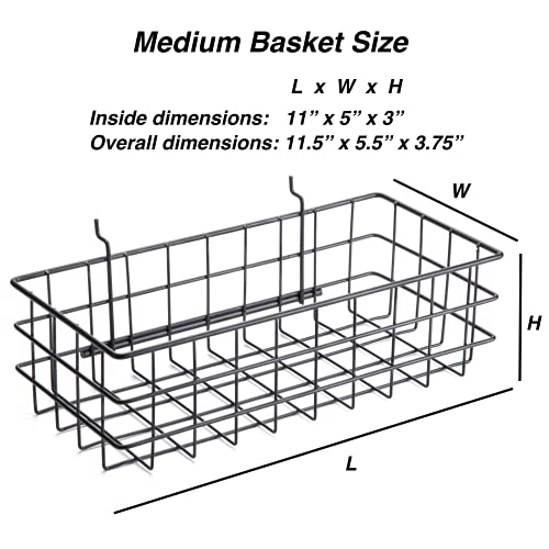 RightArrange Pegboard Basket Size M, Black - Hooks to Any Peg Board - Square Style Wire Shelf Baskets - Organize Tools, Workbench, Accessories, Garage Storage - Wall Organizer Attachments - size: Medium