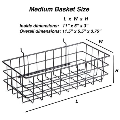 RightArrange Pegboard Basket Size M, Black - Hooks to Any Peg Board - Square Style Wire Shelf Baskets - Organize Tools, Workbench, Accessories, Garage Storage - Wall Organizer Attachments - size: Medium