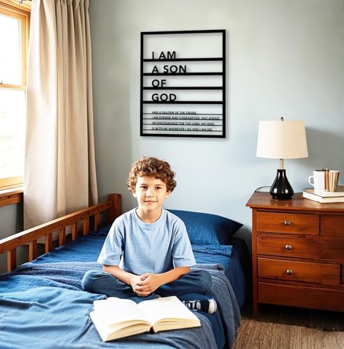 Yuzhuo Metal Teen Boy Room Wall Decor I Am a Son of God Wall Art Sign for Boys Bedroom Playroom Living Room Bathroom Motivational Sculptures Black (18.8" L x 15.1" W) - color: Black, size: 18.8"L x 15.1"W