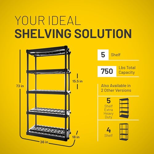 Plano 5-Shelf Plastic Storage Shelves, 73” x 36” x 18”, 750lb Capacity, Pantry, Office, Closet and Garage Shelves, Easy to Assemble, Durable Plastic Shelving Unit - size: 5-Shelf 750lb