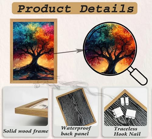 3Pcs Framed Colorful Tree of Life Canvas Wall Art, Vibrant Abstract Nature Poster, Boho Wall Decor for Living Room Bedroom Office - color: Multicolor, size: 24"L x 16"W