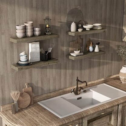 Acovy 30" Unfinished Solid Reclaimed Wood Floating Shelves, Rustic Heavy-Duty Wall Shelves, 8" Deep Floating Shelf for Living Room, Bathroom, Bedroom and Kitchen, Set of 2, Grey - color: Cement Grey, size: 30inches-2p