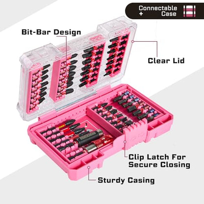Geinxurn 48Pieces Impact Screwdriver Bits Set, Magnetic S2 Steel Phillips/Slotted/Square/Torx Insert Power Bits Tips, Impact Bit Holder with Pink Storage Box Case - style: STKB048-PK
