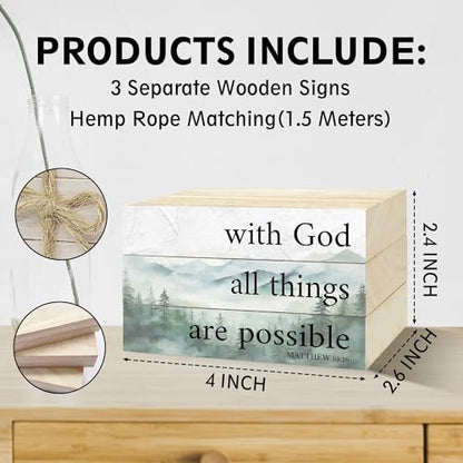 Decorative Books For Home Decor, Christian Table Faux Wood Book Stack Decor, With God All Things Are Possible Bible Stacked Book Decor, Stack Display Books For Nightstand Display, Three Pieces -C(16) - style: with god -03