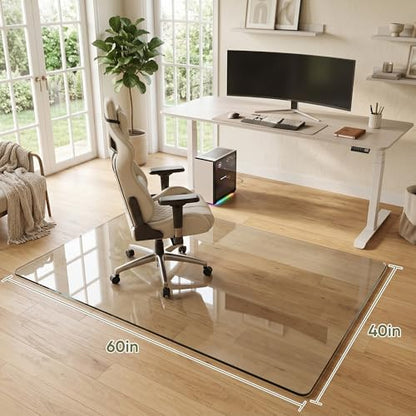 Tempered Glass Chair Mat for Hardwood Floor, 40" x 60" Heavy Duty Glass Office Chair Mat, for Low Pile Carpet, 0.2" Thick with 4 Non-Slip Pads, Smooth Rolling for Home & Office - size: 40" x 60"