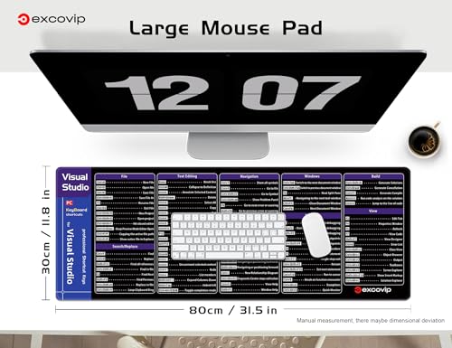 excovip Visual Studio Commands Shortcuts Mouse Pad -80x30x0.2 cm Extended Large Cheat Sheet Mousepad PC Office Spreadsheet Keyboard Mouse Mat Non-Slip Stitched Edge 0364 - color: For Visual Studio