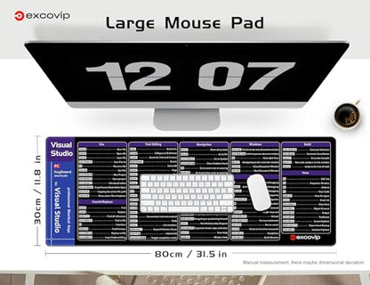 excovip Visual Studio Commands Shortcuts Mouse Pad -80x30x0.2 cm Extended Large Cheat Sheet Mousepad PC Office Spreadsheet Keyboard Mouse Mat Non-Slip Stitched Edge 0364 - color: For Visual Studio