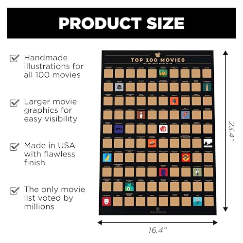 Enno Vatti Top 100 Movies Scratch Off Poster - Bucket List of Best Films - 100 Movie Scratch Off Poster (16.5" x 23.4") - Including Top 100 Movies Posters - Gift for Movie Lovers - style: Top 100 Movies