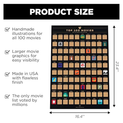 Enno Vatti Top 100 Movies Scratch Off Poster - Bucket List of Best Films - 100 Movie Scratch Off Poster (16.5" x 23.4") - Including Top 100 Movies Posters - Gift for Movie Lovers - style: Top 100 Movies