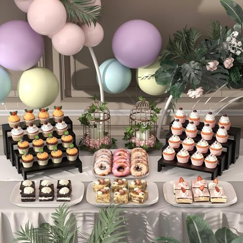 4 Set Black Wooden Tiered Riser Display Stands for Vendor Events,Stackable Wood Cupcake Stand,Farmhouse Decor Wood Dessert Table Display Set,Vendor Booth Display Items,Food Display Risers for Party - color: Black, size: 4 PACK