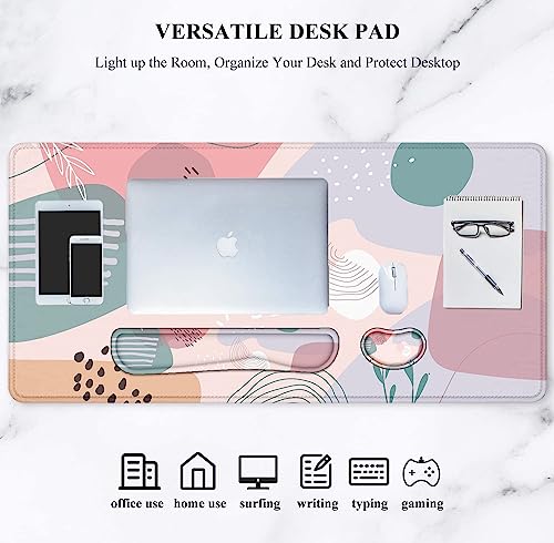 LATEEFAH Desk Mat, Mouse Pad with Wrist Rest, 4-in-1 Large Mouse Pads for Desk, Ergonomic Mouse Pad and Keyboard Wrist Rest Gaming Keyboard Mat for Office, Home - color: 4Pcs-Pastel Abstract