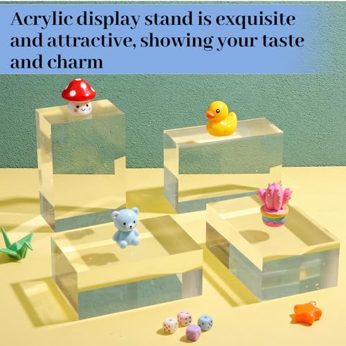 Qunclay 4 Pcs 6 x 4 x 2.36 Inches Acrylic Square Display Block Clear Polished Acrylic Cubes Jewelry Display Stand for Jewelry Ring Showcase Holder Base Collections - size: 6 x 4 x 2.36 Inches