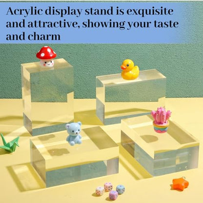 Qunclay 4 Pcs 6 x 4 x 2.36 Inches Acrylic Square Display Block Clear Polished Acrylic Cubes Jewelry Display Stand for Jewelry Ring Showcase Holder Base Collections - size: 6 x 4 x 2.36 Inches