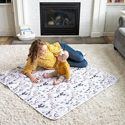 Splat Mat for Baby – Under High Chair Floor Mat Protects Wood, Vinyl and Carpet from Spills – Waterproof 4 Layer Baby Mat Bundle with Waterproof Matching Smock (51” x 51”) - color: Grey Alpaca & Matching Smock