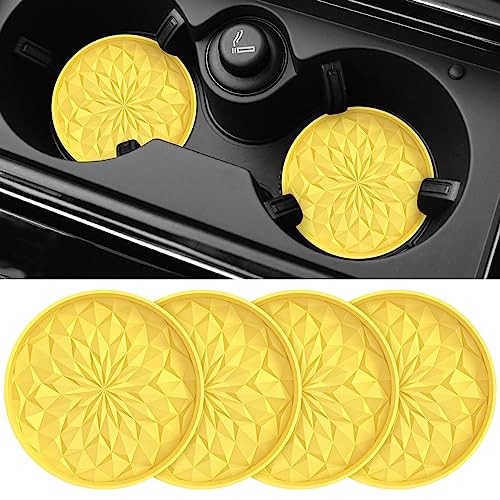 ME.FAN Car Coasters for Cup Holders [4 Pack] - 2.75In Silicone Auto Mug Mats - Universal Non-Slip Recessed Car Interior AccessoriesYellow - color: 4 Pack-yellow