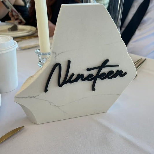 Cursive Wedding Table Number SET, DIY thin modern Black or White acrylic cutouts with silicone glue included. Words only, no backing (One - Fifteen, Matte Black) - color: Matte Black, size: One - Fifteen