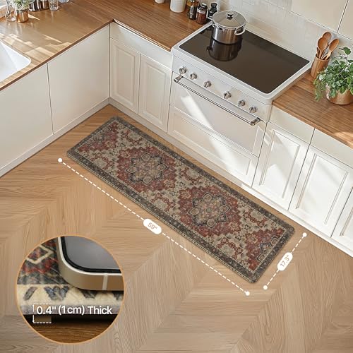GENIMO Kitchen Mats for Floor, Washable Anti Fatigue Mat for Cushioned, 17.3"x59", Waterproof Kitchen Rugs, Non Slip Foam Comfort Standing Mat Rug for Home, Runner, Sink, Laundry, Bordeaux - color: Bordeaux Red, size: 59"L x 17.3"W x 0.4"Th