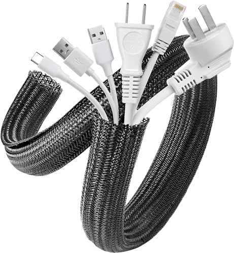 AGPTEK Cable Sleeve Desk Cable Management, 20ft - 1.2 inch, Black | Under Desk Cord Protector, Cable Wrap Wire Hider, Computer TV Wire Loom Tubing, Protect Cord from Cat Dog Chewing - color: Black, size: 1.2"-20ft