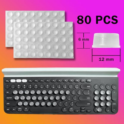 DIY Raised Keyboard Sticker with Letter Decals for Long Nails, 80 Pcs Adhesive Keycap Riser for Nail Art Protective Keycap Silicone Sticky Pad Suitable for Tying and Gaming (Translucent-Cylinder)