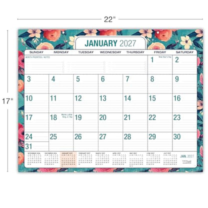 Desk PAD: 22" x 17" Large Print Desk Pad Calendar, APR 2026 - DEC 2027, 21 Months, (Teal Floral) - color: Teal Floral