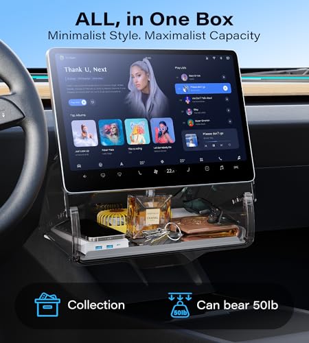 TAZENI Under Screen Storage Box Fit Model Y Juniper Model 3 Highland, Magnetic Hidden Privacy Storage for Model Y 3 Accessories, Center Console Organizer for Model Y 2019~2026 & Model 3 2016-2026