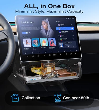TAZENI Under Screen Storage Box Fit Model Y Juniper Model 3 Highland, Magnetic Hidden Privacy Storage for Model Y 3 Accessories, Center Console Organizer for Model Y 2019~2026 & Model 3 2016-2026