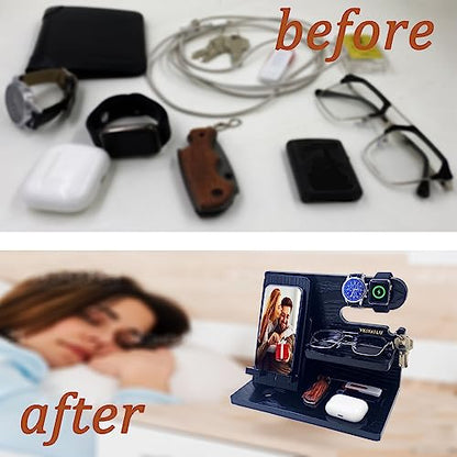 VEIYAILU Gifts for Dad Men Mom Women from Daughter Son Birthday Gifts Nightstand Organizer Mens Wood Phone Docking Station (Black) - color: black