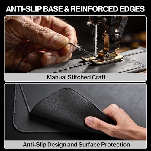 POCHAR Vegan Leather Desk Mat 31" x 16" - Desk Pad Protector for Desktop | Non-Slip PU Leather Dual-Sided Office Desk Blotter for Laptop Mouse Keyboard - Waterproof Writing Signing Pad, Gray - color: Gray