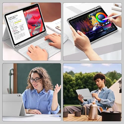 Case with Keyboard for iPad Air 11 Inch M4/M3/M2, Gray | for iPad Air 5th/4th Generation 10.9 Inch, Magnetic Detachable Bluetooth Keyboard Cover with Pencil Holder, Auto Sleep/Wake - color: Gray