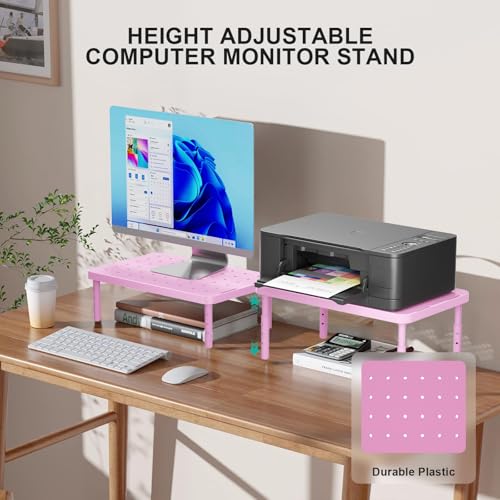 WALI Computer Monitor Stand for Desk, Adjustable Laptop Riser, Desk Monitor Stand Underneath Storage for Office, Home, School Supplies (PTT001-P), 1 Pack, Pink - color: Pink, size: 14.6"L * 9.3"W