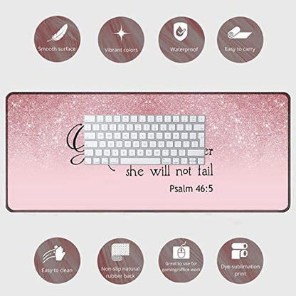 Large Gaming Mouse Pad + Mouse Wrist Rest Pad + Coaster Combination, 31.5 "x 11.8" Durable Non-Slip Extension Table Mat, Suitable for Office and Home, Bible Psalm 46-5 - color: Bible Psalm 46-5