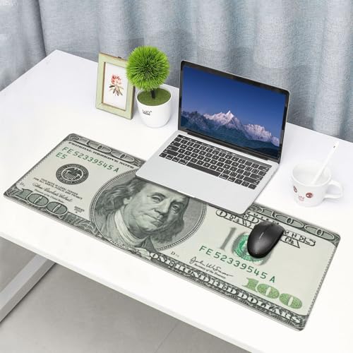 Money Gaming Mouse Pad, USA Dollar Large Extended Desk Mat 11.8X 31.5 inches with Non-Slip Base & Stitched Edges, Waterproof Desk Mat for Office, Home, Laptop, Computer Keyboard - color: Money_10