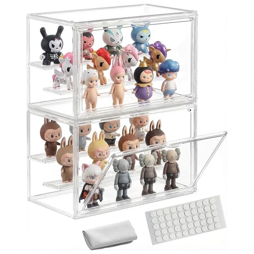 Clear Acrylic Display Case for Figures, 3 Layer Adjustable Acrylic Boxes for Display, Stackable Display Boxes for Collectibles, Action Figure Display Case for Shoe, Bread, Cosmetic, Handbag, 2 Pack - color: Set（2 Pack）, size: 7.1"