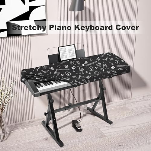 Explore Land Piano Keyboard Dust Cover - Dirt Proof Stretchy Digital Piano Cover with Music Stand Opening(61keys，Music Symbols) - color: Music Symbols, size: 61 Keys