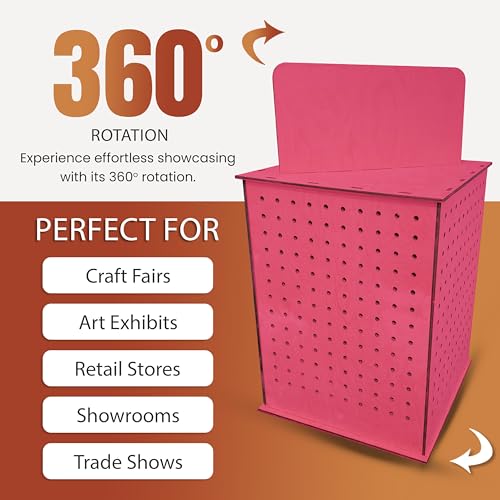 TORCHED DISPLAYS Rotating Display Stand | 22.5 x 16.76-inch | Rotating Organizer Wood Pegboard | Pegboard Display Stand for Craft Shows, Vendor Events, Jewelry, Accessories | Pink - style: Pink