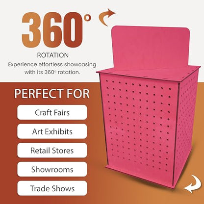 TORCHED DISPLAYS Rotating Display Stand | 22.5 x 16.76-inch | Rotating Organizer Wood Pegboard | Pegboard Display Stand for Craft Shows, Vendor Events, Jewelry, Accessories | Pink - style: Pink