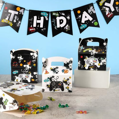 WERNNSAI 12 Pcs Video Game Candy Boxes Gift Box for Black Game Night Party | Black & White Ink Splatter Design, Double-sided Design Styles, Vibrant Printing Quality, Sturdy and Easy to Assemble - color: Video Game B
