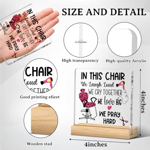 Hairdresser Gifts, Pink Hair Salon Decor, Salon Decor for Hair Stylist, Gift for Hairstylist Women, Hairdresser Christmas Ornaments, Cosmetology Graduation Decorations, Acrylic Table Decoration - color: In This Chair
