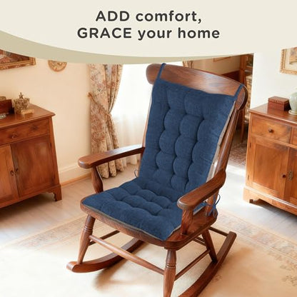AddGrace Non-Slip Rocking Chair Cushion Extra Large Linen Thick Chair Pads Durable High Back Seat Cushions with Ties Set of 2 Navy - color: Navy