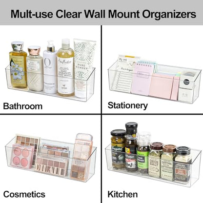 ZEXALOR Wall Mounted Organizer Bins, Wall Mount Spice Rack, Adhesive Hanging Bin Fridge Organizer for Bathroom,Kitchen,Cabinet,Pantry,Countertops (12.2×3.9×3.1") - size: 12.2 × 3.9 × 3.1"