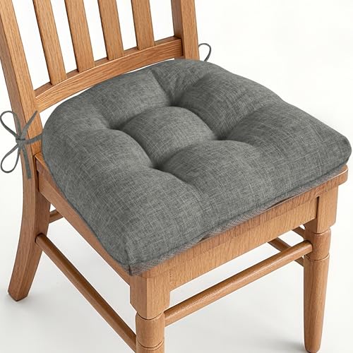AddGrace Chair Cushions for Dining Chairs Set of 1 Kitchen Seat Cushions with Ties and Non Slip Backing Tufted Indoor Seat Pad for Kitchen Dining Room 18" x 17" x 3" Light Grey - color: Light Grey