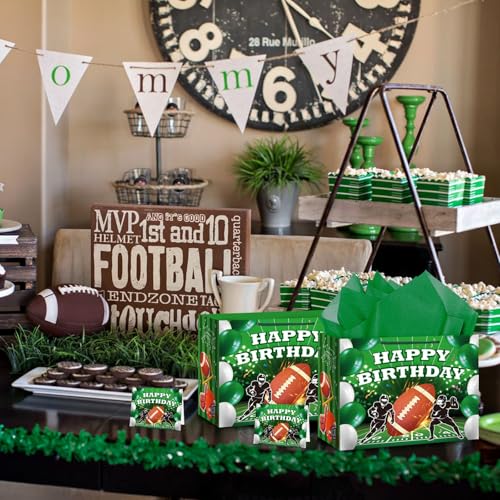 Hooqict Football Gift Bag Football Birthday Party Gift Wrapping Bag with Tissue Paper and Greeting Card for Boys Men Sport Birthday Football Bag Goodie Treat Party Favors - color: Football
