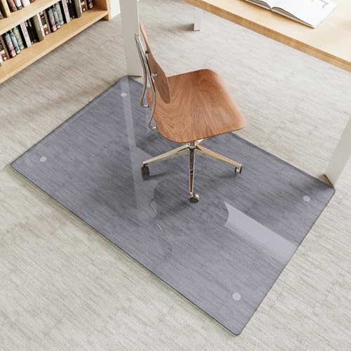 Tempered Glass Gray Chair Mat for Carpet & Hard Floor, 30"x48" Office Chair Mat - Heavy Duty & Scratch Resistant, Non-Slip Pads, Rounded Corners & Polished Edges - color: Grey, size: 30"x48"