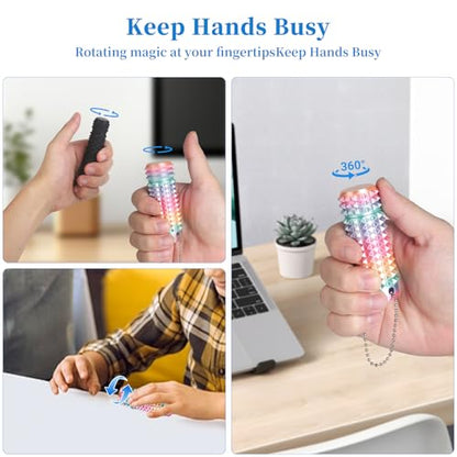 Little Ouchies Pain Stim Fidget Toy, 3D Printed Pocket Spiky Keychain with Clicker Button Spinner Sensory Toys for Anxiety Focus & Stress Reduction Novelty Gifts(Rotate Rainbow) - color: Rotate Rainbow