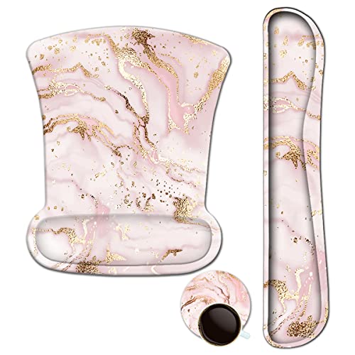 ArtSo Keyboard Wrist Rest and Mouse Pad with Wrist Support, Ergonomic Mouse Pad, Durable Comfortable for Easy Typing Pain Relief, Memory Foam Keyboard Mousepad Set, Pink Marble - color: Pink Marble