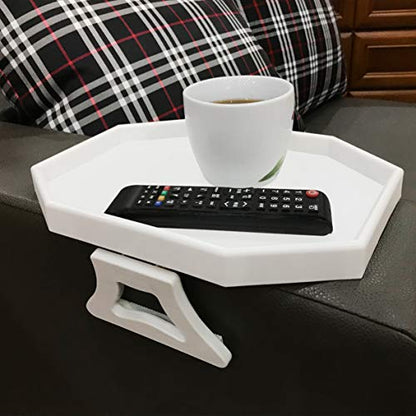 NHD Sofa Armrest Clip Table – No-Slip Couch Tray for Drinks, Snacks, Remote – Adjustable Armchair Table for Living Room, Bedroom, Dorm – Fits Most Armrests (White) - color: White