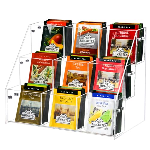 Tea Bag Organizer Holder, Acrylic Tea Packets Storage Box Container Display Stand Rack for Counter Cabinet Countertop Kitchen Office, 3 Tier - size: 3 Tier: 10.4" L X 5.3" W X 7.6" H