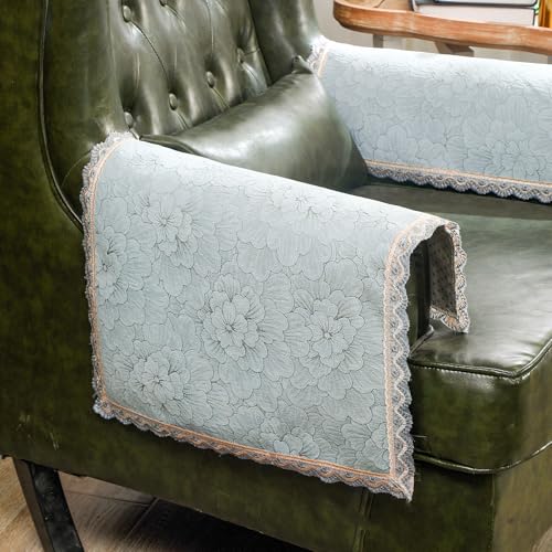 MINJIATEX Couch arm Covers,Non-Slip lace Sofa arm Covers Set of 2 Washable Sofa armrests Cover for Living Room Recliner Chair arm Cover Protectors for Leather armrest (FH-Grayish Blue) - color: Fh-grayish Blue