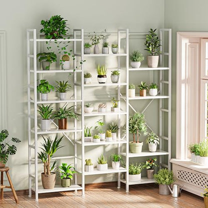 SUPERJARE Triple Bookshelf, Bookcase with 17 Open Display Shelves, Wide Book Shelf Book Case for Home & Office, 6 Tier, White - color: White, size: 6 Tier