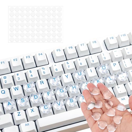 70pcs Keyboard Bubbles for Long Nails, Raised Glass Heart Shaped Keyboard Stickers Cute Key Covers Accessories Supplies for External & Desktop Keyboards Calculator